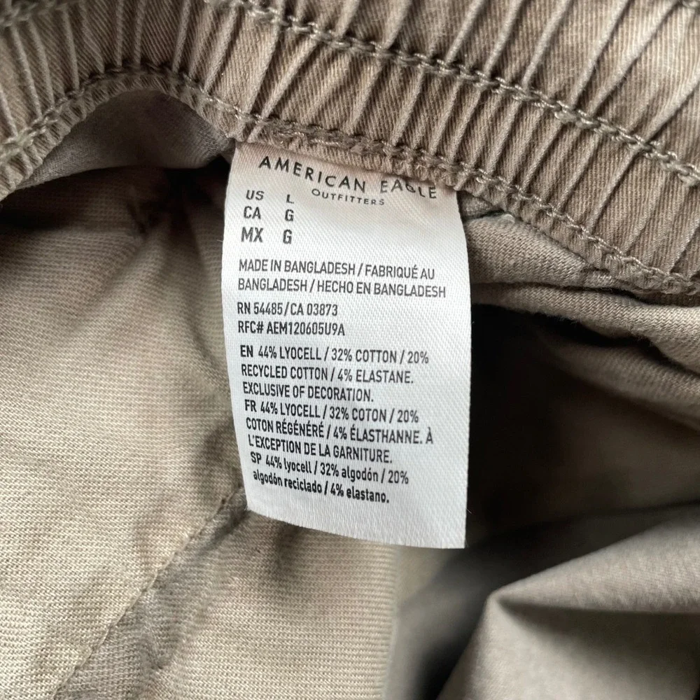 New American Eagle Relaxed Cargo Pants Mens Large Beige Drawstring Elastic Waist